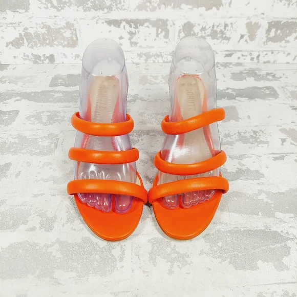 NEW Schutz Olly Orange Red Leather Strappy Heeled Sandals C244 - Picture 7 of 11